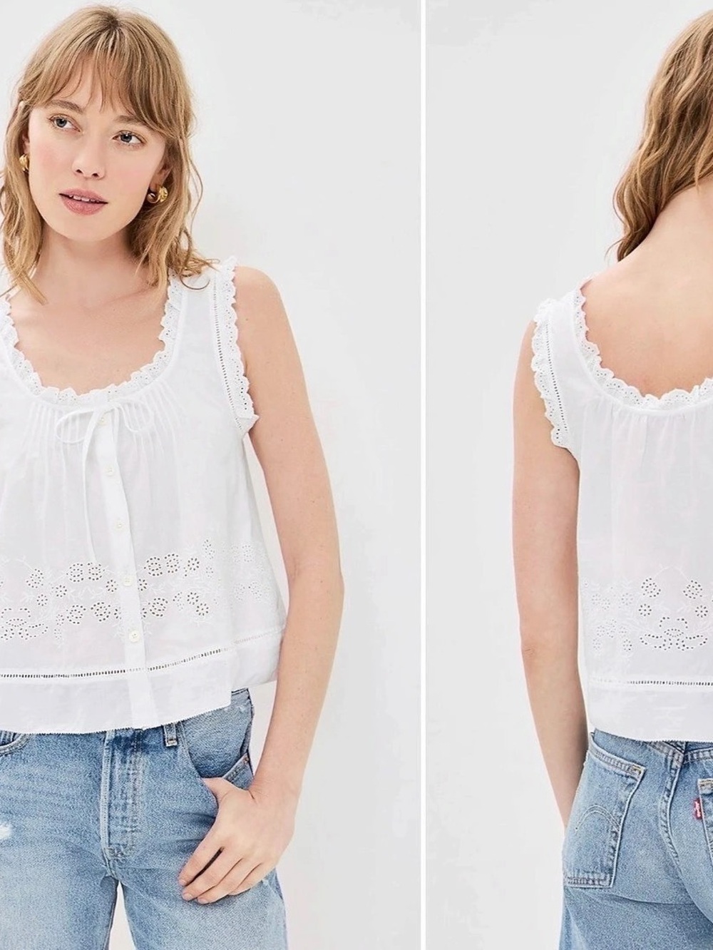 Madewell Scalloped Eyelet Tank. White cotton L NWT